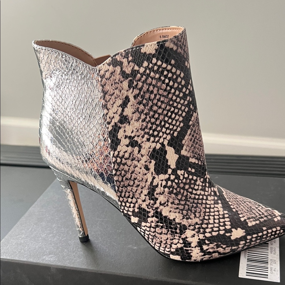 BCBG Silver and Pink Snake Print Ankle Boots